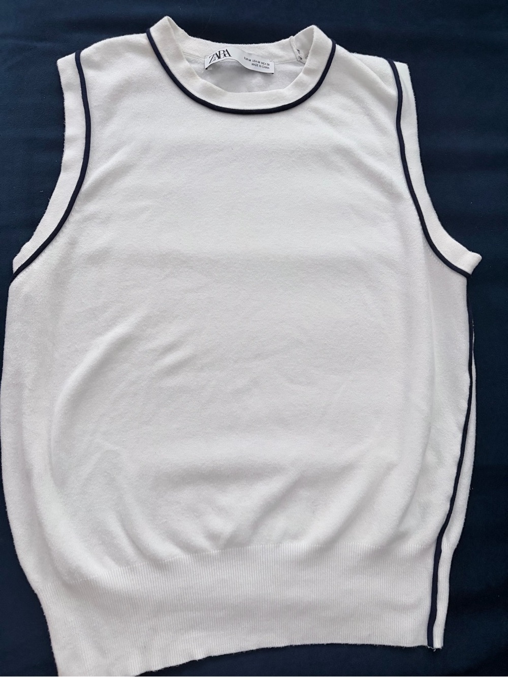ZARA White Tank Top with Navy Trim
